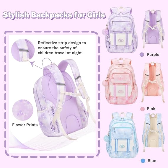 Girls Backpack,Kids Backpack for Girls,Cute School Backpack for Teen Girls Elementary Bookbag for School Multi Pocket