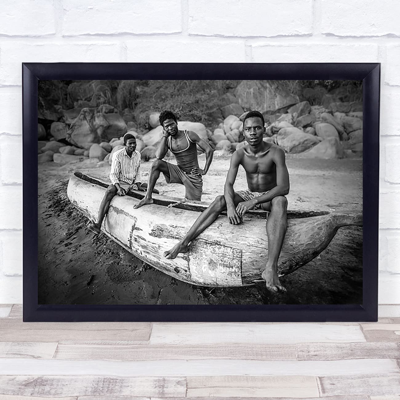 The Card Zoo Fishermen Canoe Africa Malawi People Boat Beach Attitude Wall Art Print