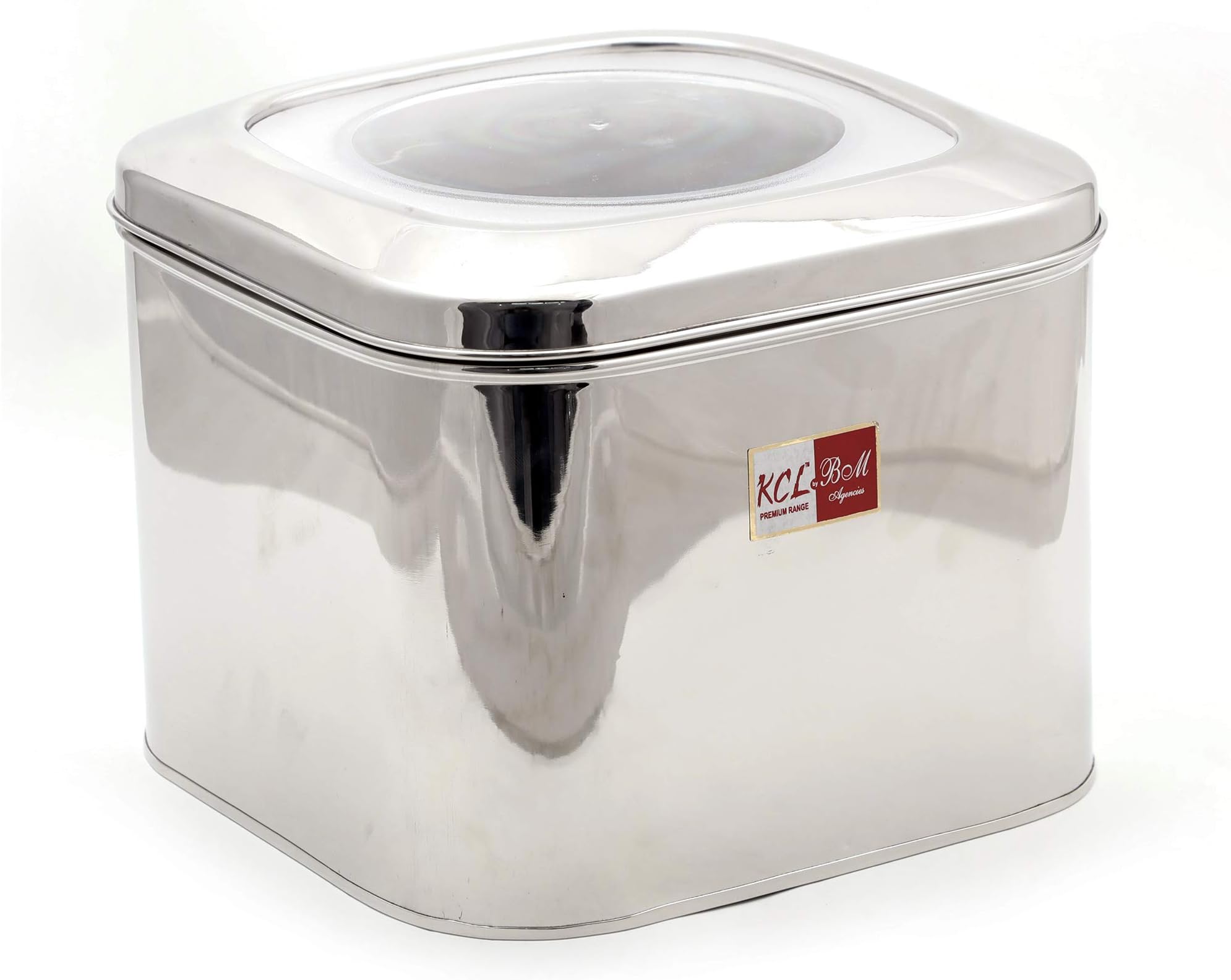 KCL Stainless Steel Cubic Tin with Unbreakable Lid for Dry Grains Storage - Capacity 7KG -1 Unit