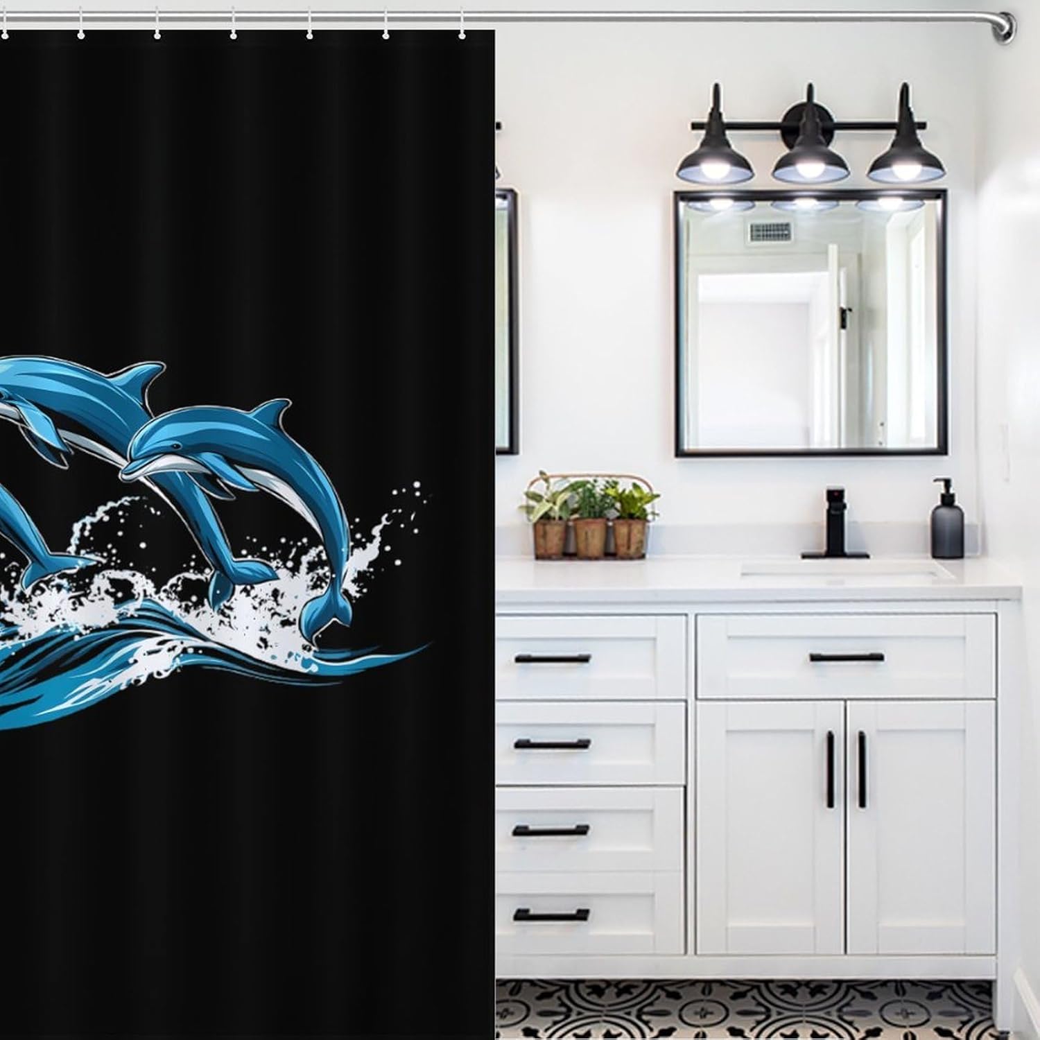 Dolphins Jumping Funny Shower Curtains Washable Bath Curtain Liner with Hooks for Bathroom Bath Tubs