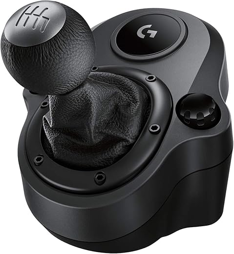 Logitech G Driving Force Racing Wheels Shifter for G29, G920 & G923, 6 Speed, Push Down Reverse Gear, Steel and Leather Construction – Black