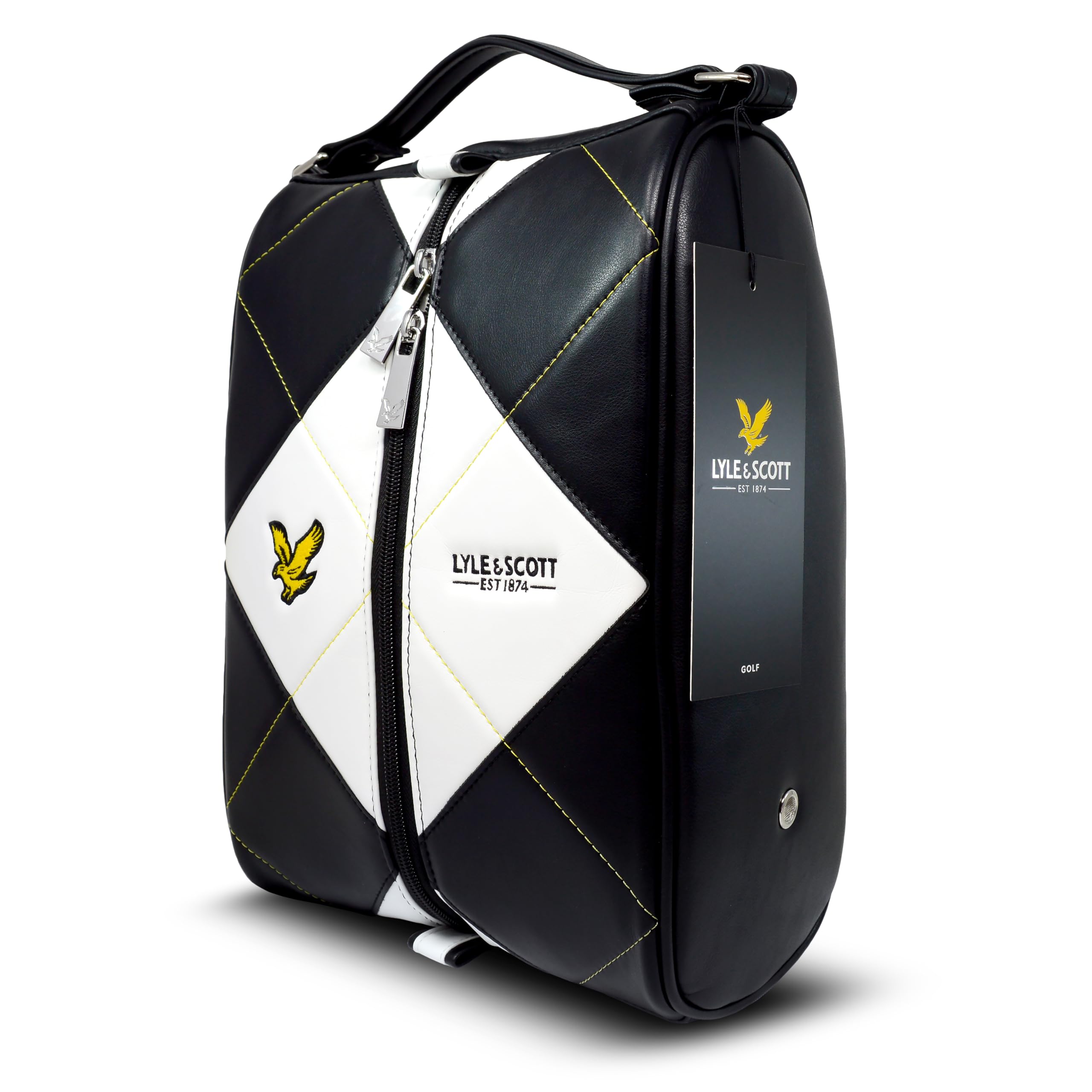 Lyle and Scott Argyle - Bolsa de Zapatos de Cuero de Primera Calidad para Zapatos de Golf, Accesorios de Golf Elegantes con Rejillas de ventilación Laterales, Marca Bordada, Cremallera Duradera,