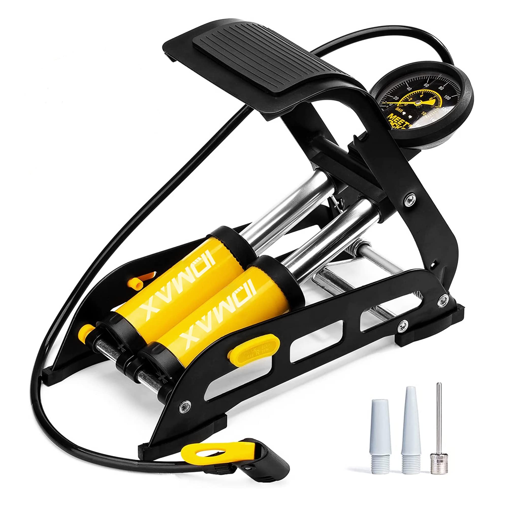 Double Barrel Foot Pump, IDMAX Bike Floor Pump with 160PSI Pressure Gauge Double Cylinder Bike Pump Portable Bicycle Pump Bicycle Tire Pump Bike Floor Air Inflator Pump Fits Schrader and Presta Valve