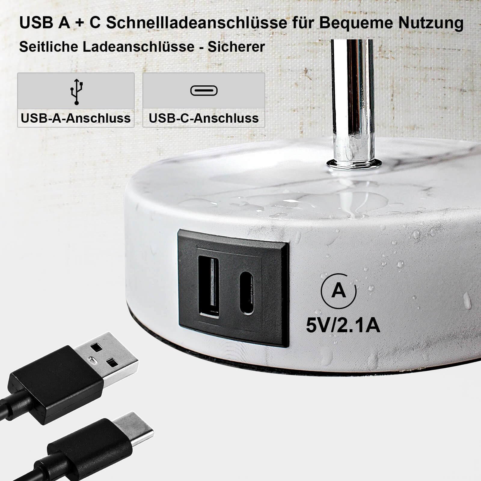 Nachttischlampen 2er Set Schlafzimmer, LED Tischleuchte Touch Dimmbar mit USB Ladefunktion, Modern E27 Tischlampe Beige mit Schirm inkl. 6W Warmweiß LED-Birne