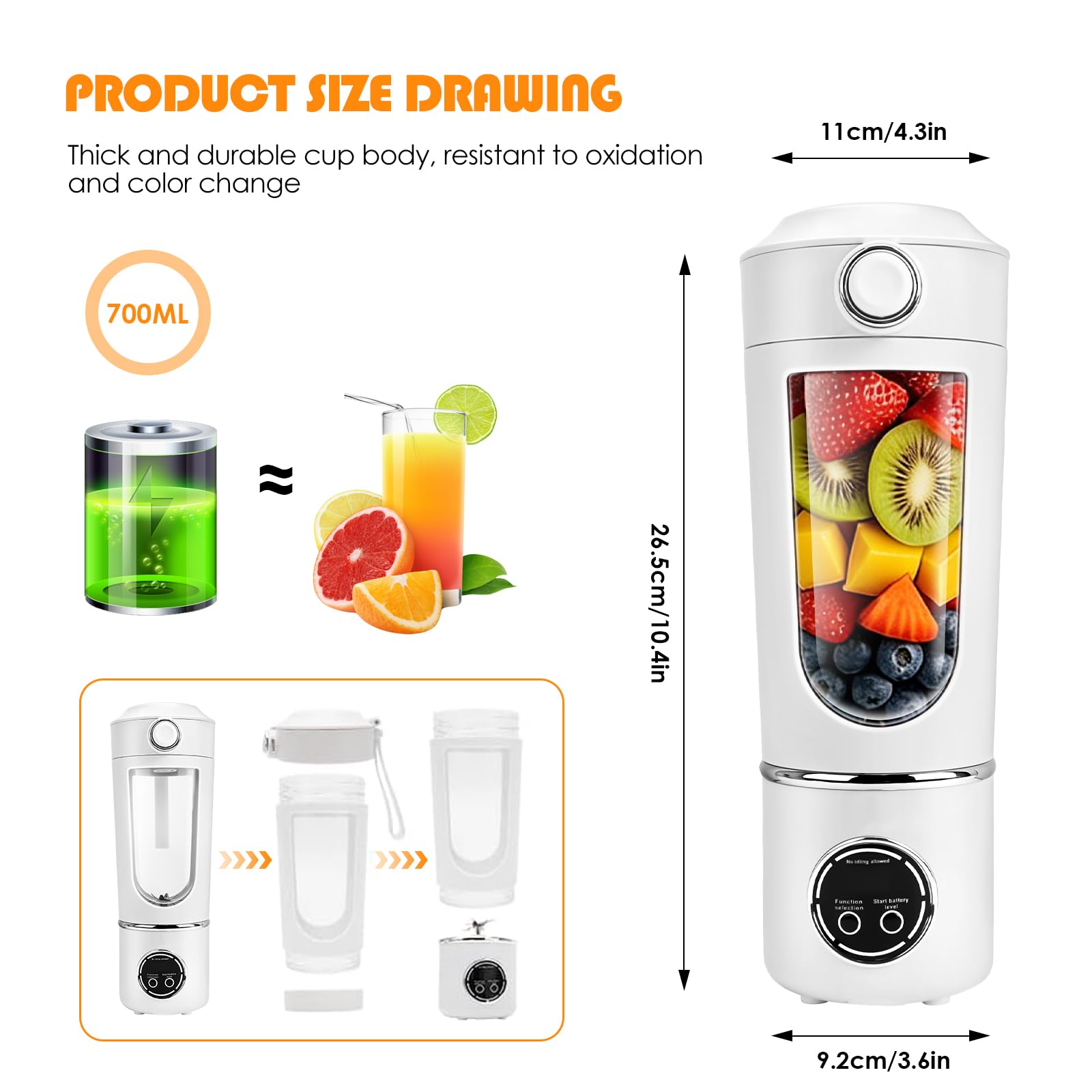 Przenośny mikser/blender/smoothie maker, 700 ml, mini mikser stojący z 12 ostrzami ze stali nierdzewnej do koktajli i shake'ów, z pokrywką podróżną, do kuchni, siłowni, biura