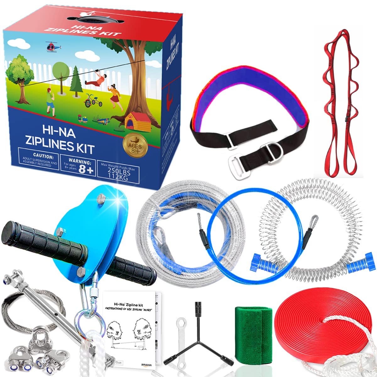 Buy Zip Line Kit 80ft 100ft 120ft ZipLines for Backyard Kids Play Set