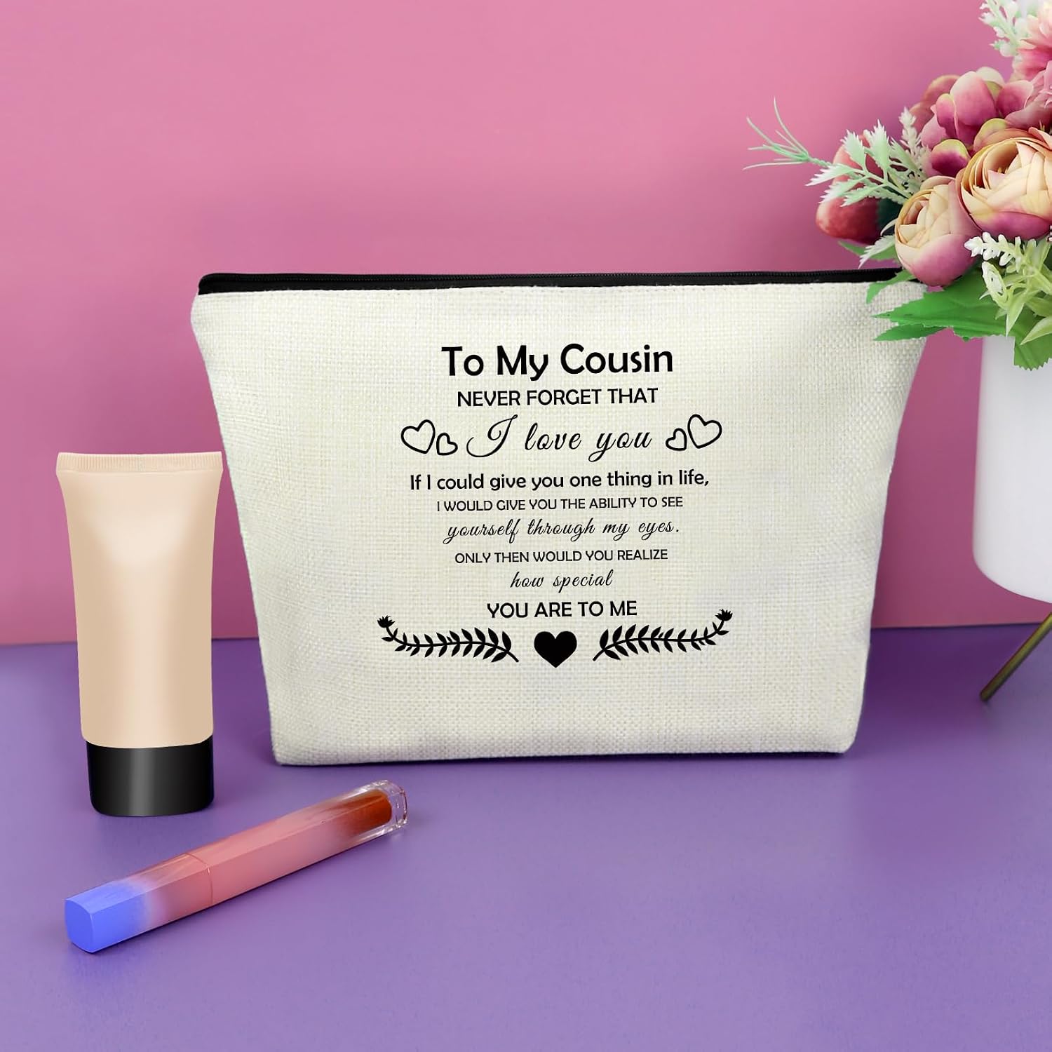 Sazuwu Cousin Gifts for Women To My Cousin Makeup Bag Best Friend Gift To My Cousin Sister Cousins Birthday Gifts for Cousins Christmas Mothers Day Valentines Gift Cosmetic Bag Travel Make Up Pouch image 4
