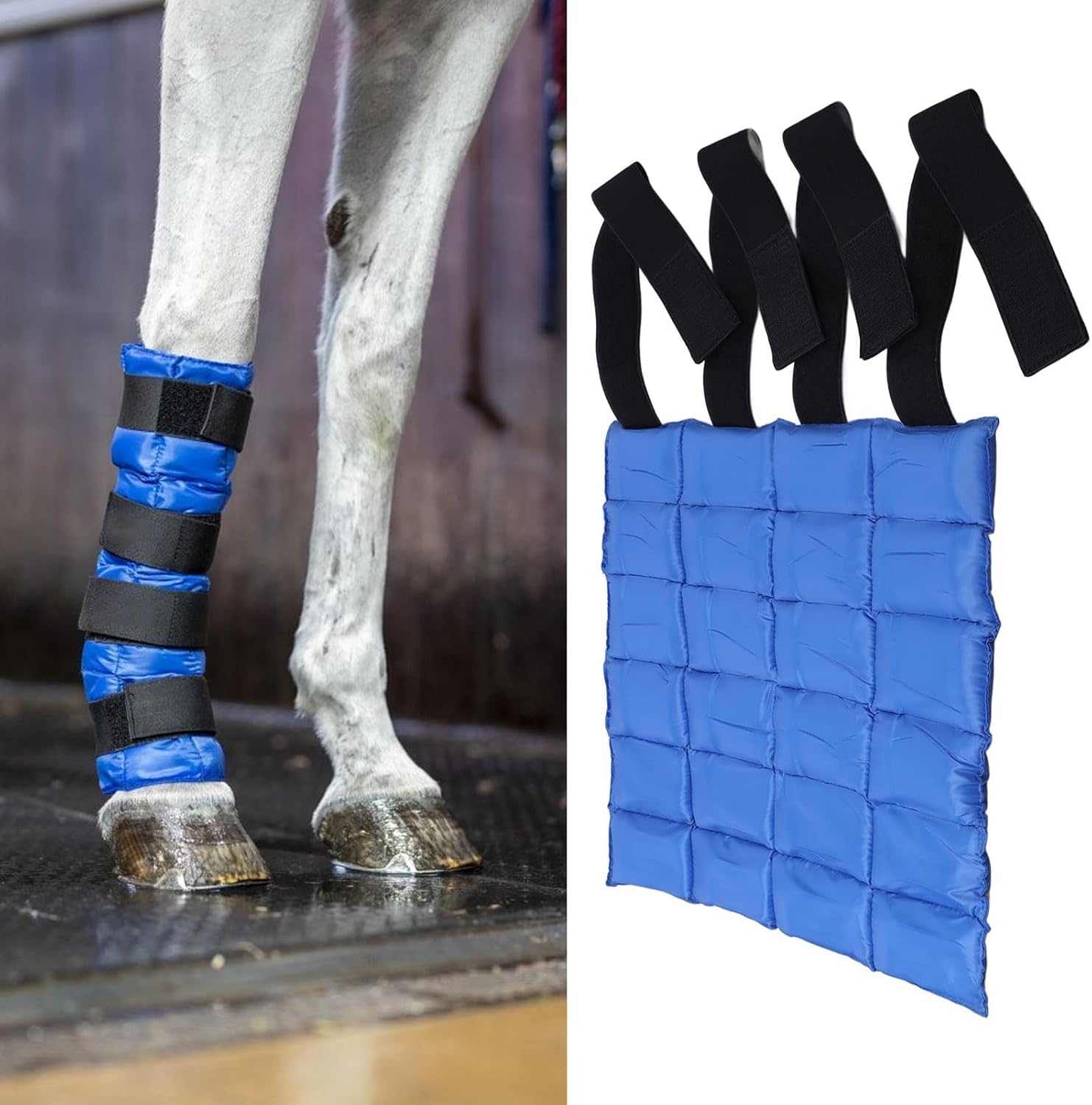 Horse Leg Ice Packs, Horse Ice Leg Wraps Set Cooling Wrap for Horse Injuries Therapy Full Leg Ice Boot Cold Pack with Flexible Straps for Hock, Ankle, Knee, Legs and Hooves