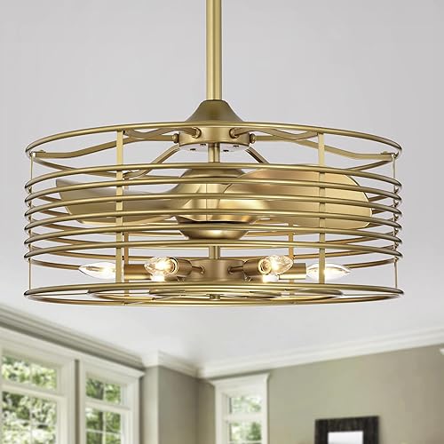 Miniatura 2 de Warehouse of Tiffany Antler - Ventilador de techo dorado de 23 pulgadas, 6 luces con control remoto, grande (DW01W33MG)