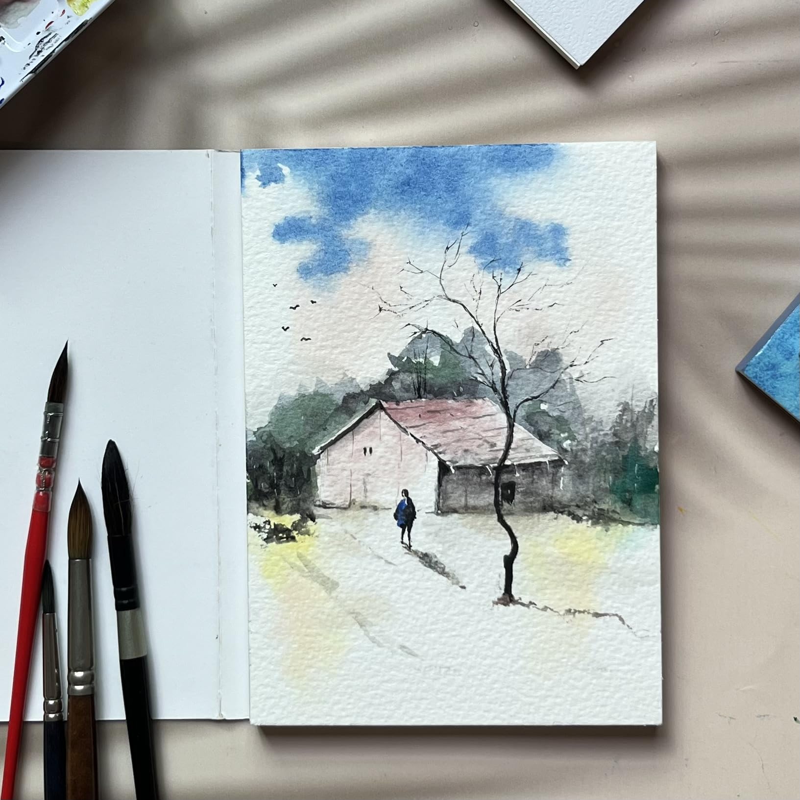 ARTEZA Papel De Acuarela, 14 Hojas, Bloc De 9x12 Pulgadas, 140lb/300gsm, 100% Algodón, Doble Cara, Prensado En Caliente, Papel De Arte Libre De ácido