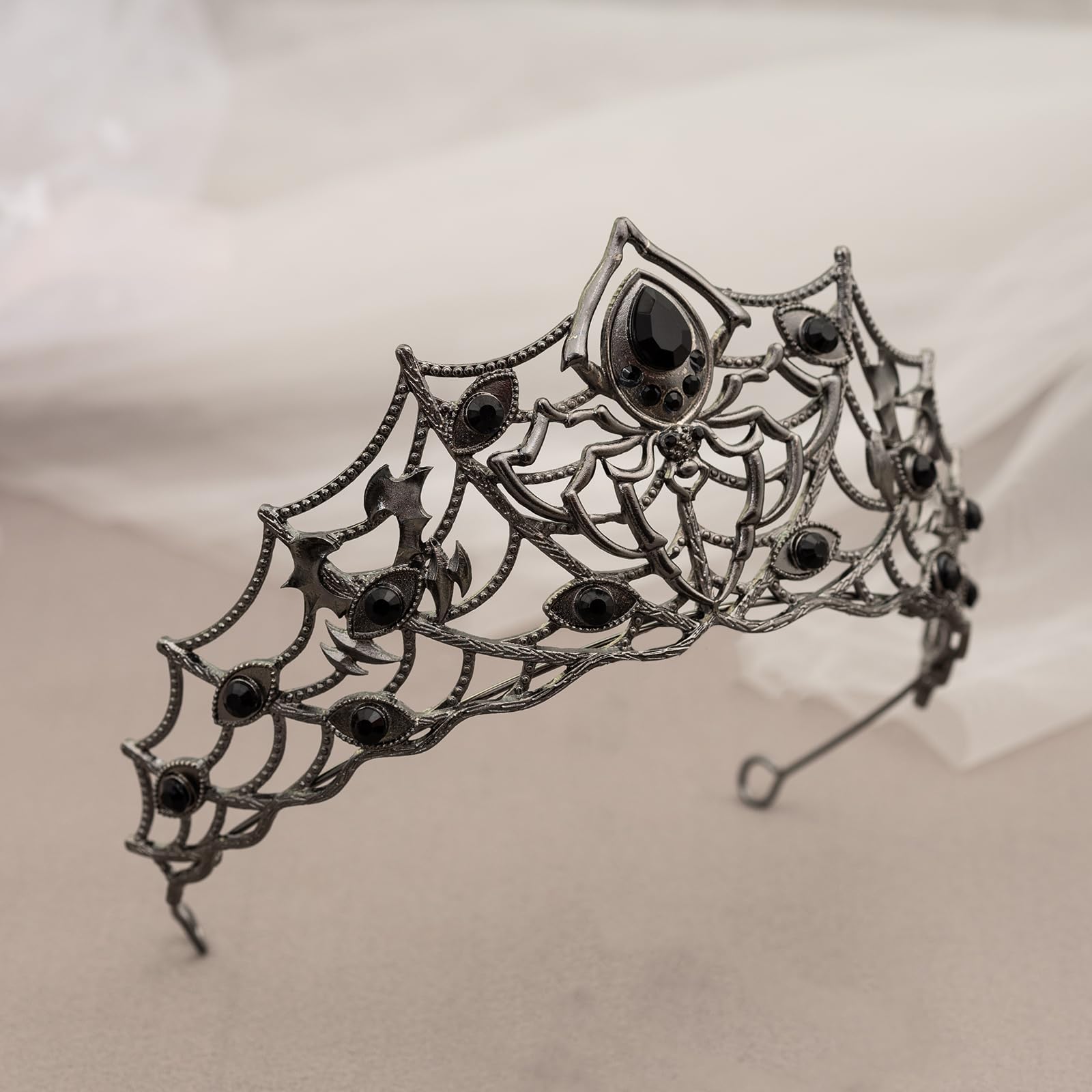 Gothic Black Spider Web Crystal Tiara Crown for Women Girls, Dark Queen Halloween Cosplay Headpiece, Vintage Rhinestone Headband for Masquerade Party Wedding Prom Stage Accessories: Black - Black Diamond