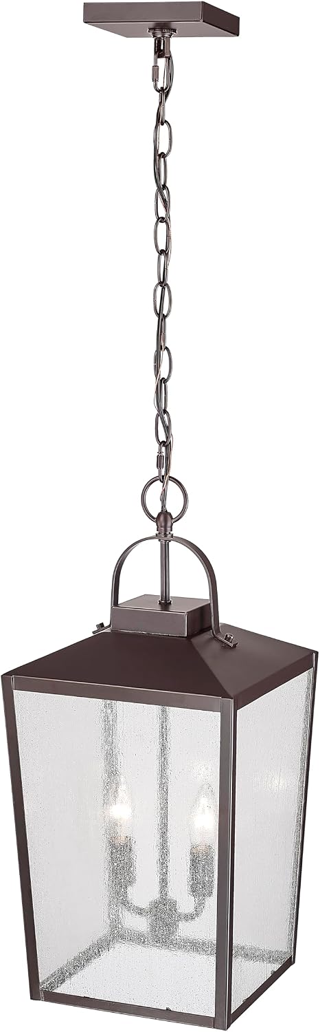 ML Lighting | Devens Collection | 42655-PBZ | 22" Modern Two Bulb Outdoor Steel Large Hanging Lantern | Anti-Rust Powder Coat Bronze with Clear Seeded Glass Shade | Exterior Ambient Light for Safety