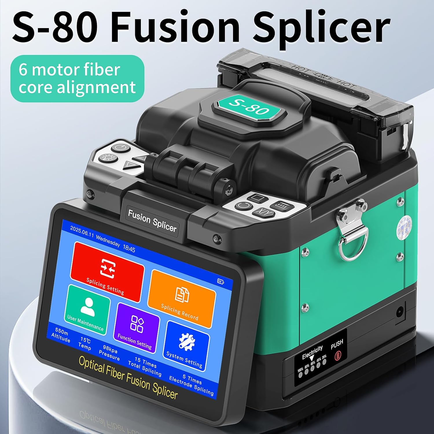 S-80 Fiber Optic Fusion Splicer 6 Motor Core Alignment 8S Fast Splicing 18S Heating 5-Inch Flip Touch Screen Fully Automatic Intelligent FTTH Fiber Optical Welding Splicing Machine