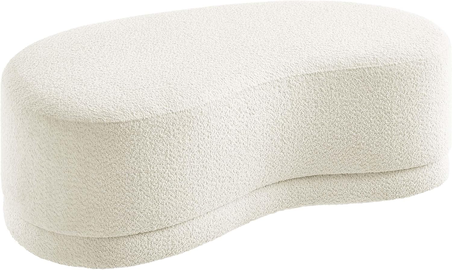 Modway Nimbus 48 Inch Curved Ottoman Bench in Cream - Soft Fabric Chenille Ottoman - Versatile Bedroom Bench - Bouclé Footstool - Upholstered Coffee Table - Bedroom and Living Room Furniture