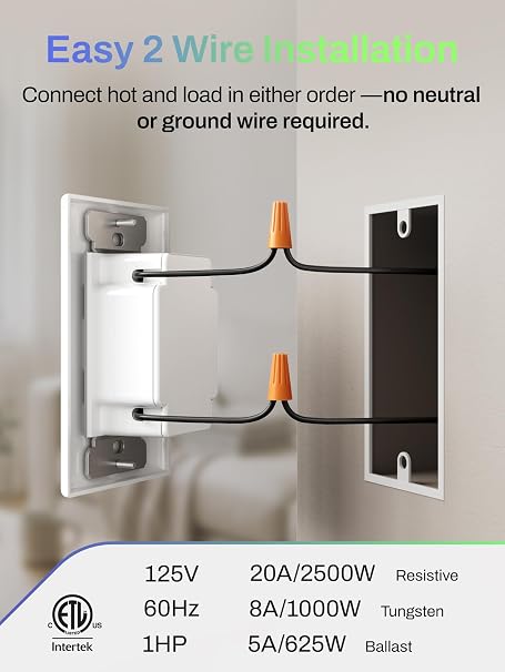 BN-LINK 60 Min Bathroom Fan Timer Switch for Lights Exhaust Fan, No Neutral