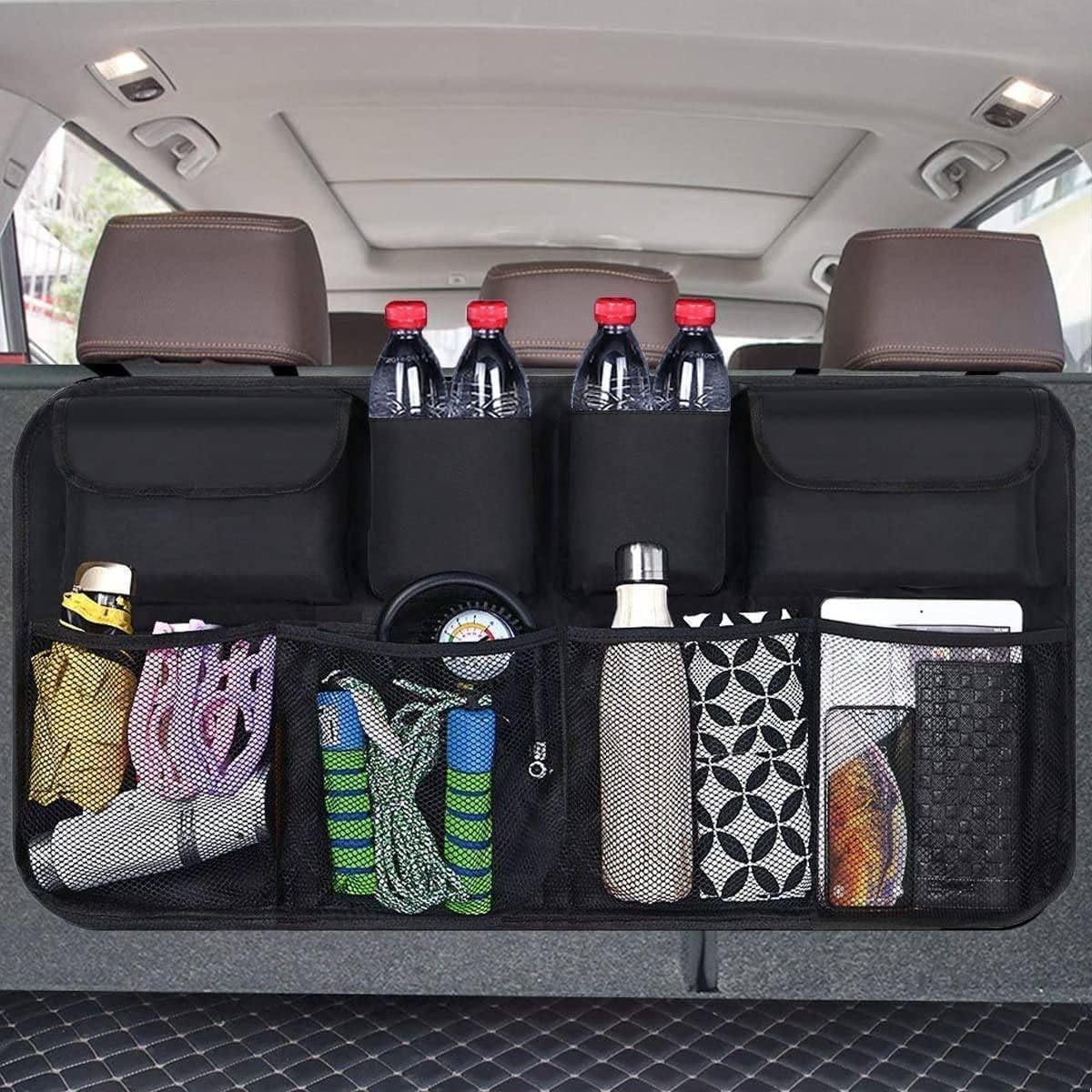 Car Back Seat Trunk Organizer with 8 Mesh Storage Pockets, Adjustable Hanging Straps, Waterproof Oxford Fabric Storage Bag for SUV, Hatchback and Sedan Travel Accessories-image-21