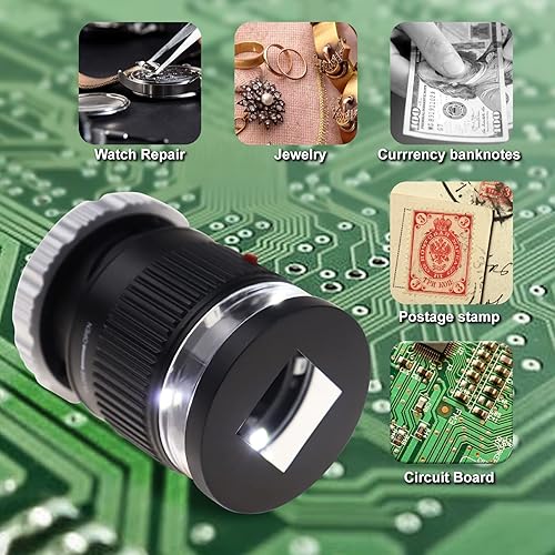Miniatura 2 de Lupa portátil de 10 veces con lente de 1.181 in, luz LED y UV para una medición precisa de objetos pequeños como joyas, textiles, monedas y sellos