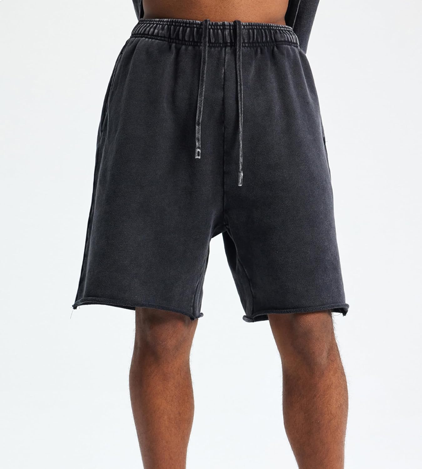 Colorful world Mens Shorts Athletic Vintage Short Acid Washed Shorts Cotton Heavyweight Elastic Waist Streetwear Sweatpants - Image 3