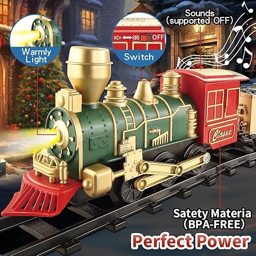 Miniatura 2 de Juego de tren de Navidad para árbol, tren de juguete eléctrico con luz y sonidos, tren para niños con 10 pistas para niños de 3 a 8 años, juego de