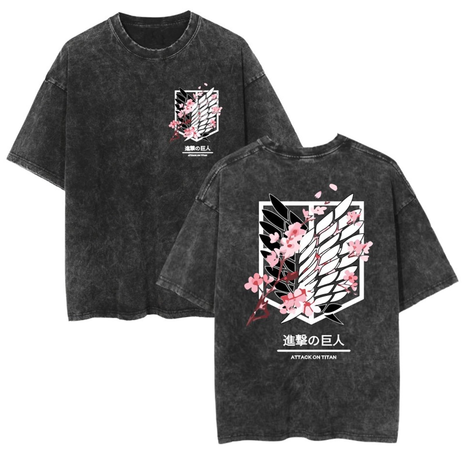 Magliette Anime Nuove E Lavate AOT Grafiche Oversize A Maniche Corte alla Moda Traspiranti con Stampa Fronte-Retro con Spalle Cadenti