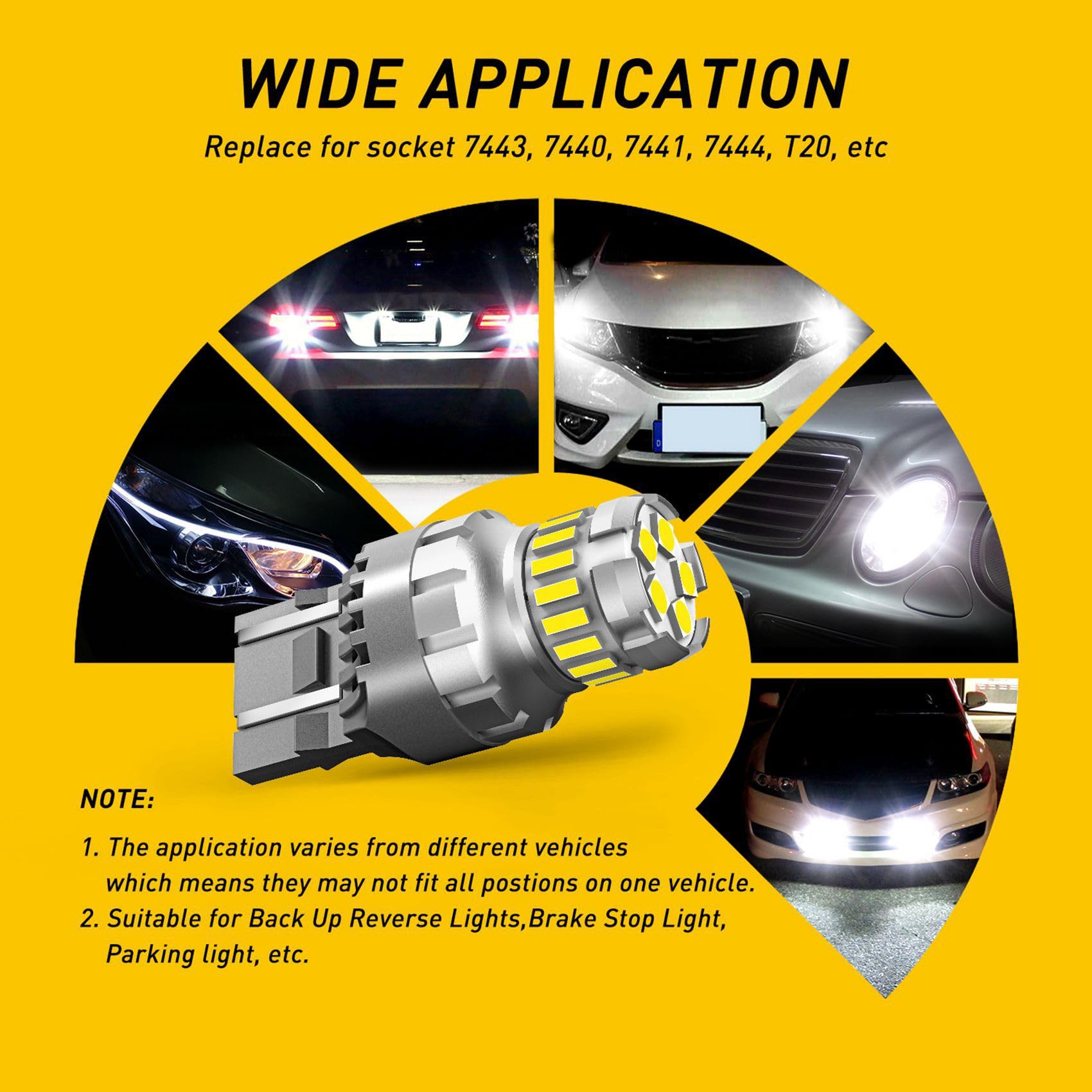 20PZ Car T20 7440 W21W LED Canbus Luci di Retromarcia 7443 LED Lampadina Segnale di Coda del Freno Luci 6000K Lampada Super