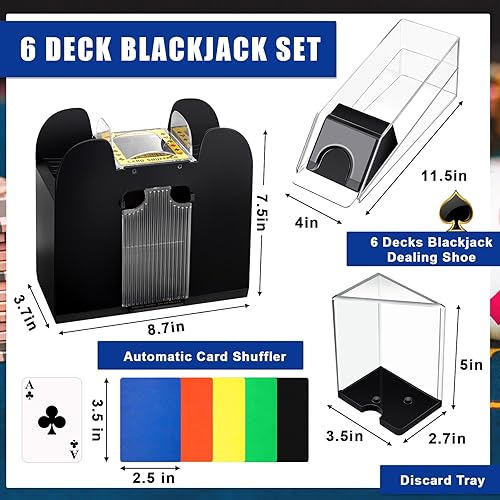 Miniatura 10 de Aoriher Juego de casino Blackjack, incluye 300 fichas de póquer, 10 tarjetas cortadas, 5 dados, fieltro de casino de doble cara, 1 barajador, 6