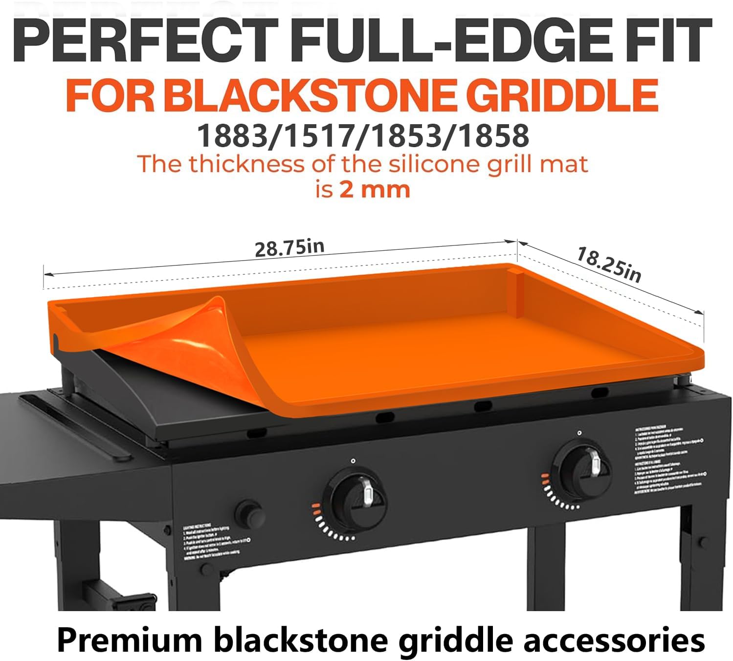 28" Upgraded Extra-Thick Silicone Griddle Mat for Blackstone 28 Inch Grill, Full-Wrap High Lip, Anti-Slip Grip-Fit, Food-Grade Protection Grill Cover to Keep Dirt/Pest Off & Help Reduce Rust image 2