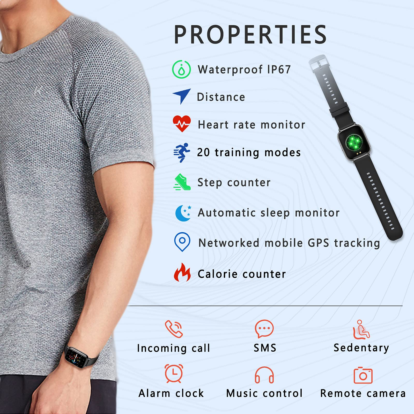 MicLee Damska męska opaska na nadgarstek do fitnessu, monitor aktywności Bluetooth, wodoodporny IP67, ustawienia wielojęzyczne, ładowanie magnetyczne, zegarek sportowy, powiadomienie SMS, silikonowa
