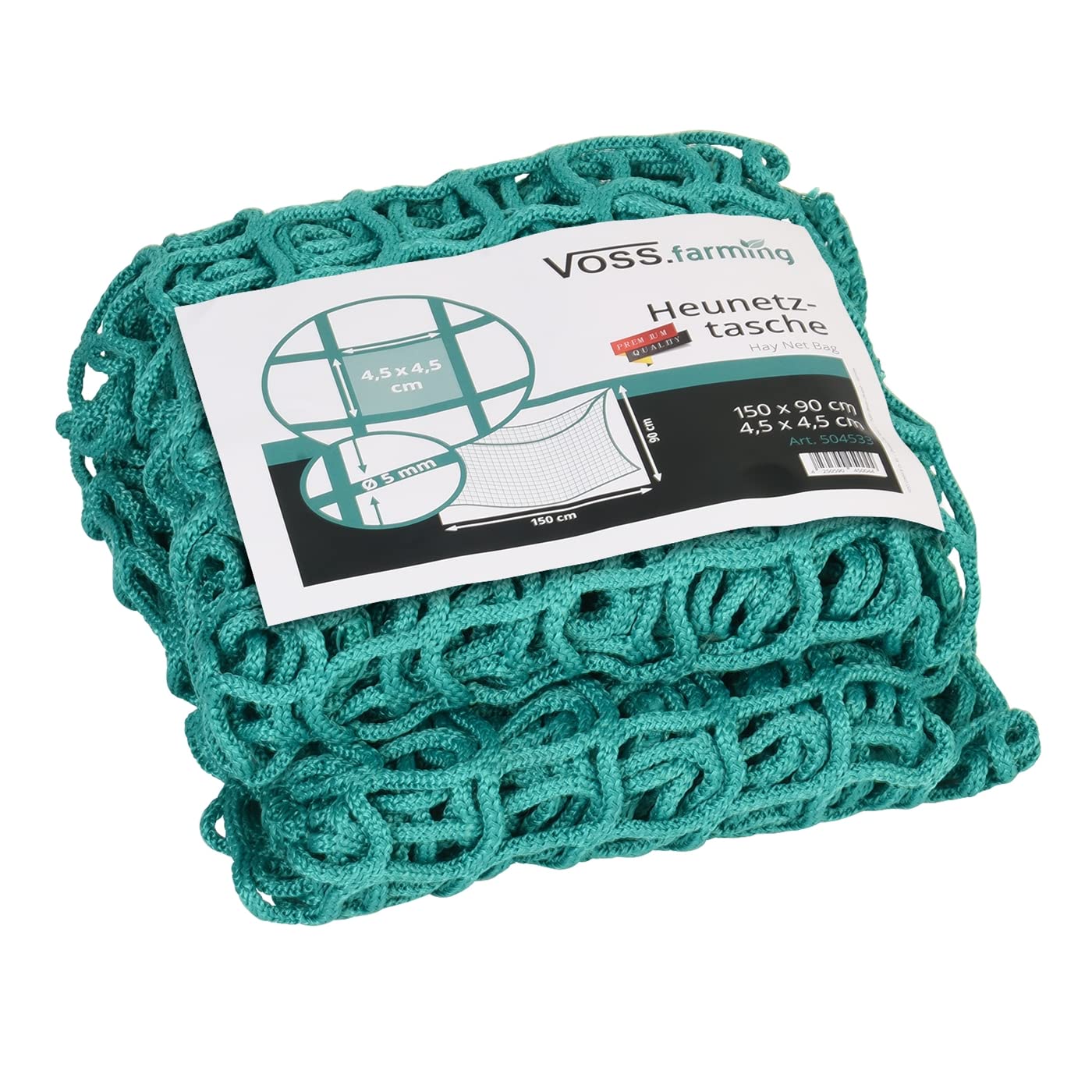 VOSS.farming Rechteckiges Heunetz, Heunetz-Tasche, 150x90cm, Maschenweite 4,5x4,5cm, Heusack, Heutasche, Futtersparnetz