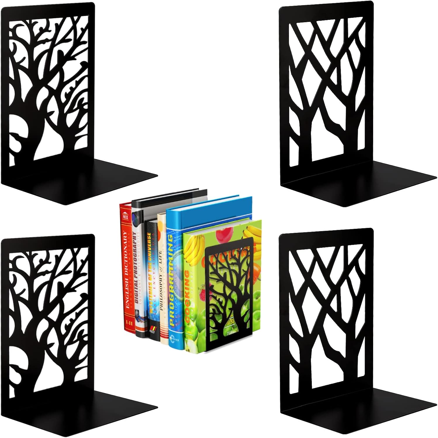 Book Ends for Shelves, 2 Pair Bookends Heavy Duty, Book Ends Holder for