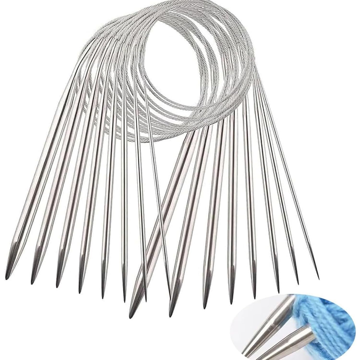 Nbiwtowo Sliver Thick Circular Needle, 8 Pcs Stainless Steel Circular Knitting Needles Set, Flexible, Durable Interchangeable Needles For Weaving, Crochet, Knitting Projects, Perfect For Beginners, Experts