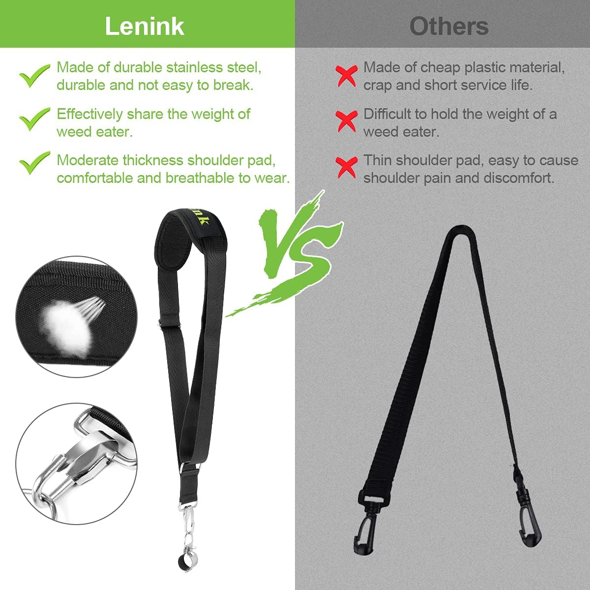 Lenink Weed Eater Strap, Shoulder Strap Blower Strap Compatible with EGO String Trimmer, Leaf Blower, Multi Head System (Black)
