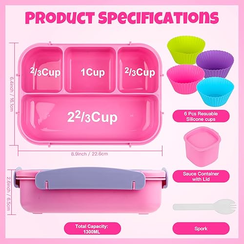 Miniatura 2 de MaMix Lonchera Bento para adultos, lonchera para niños, contenedores de almuerzo para adultosniñosestudiantes, 44.0 fl oz, 4 compartimentos (morado)