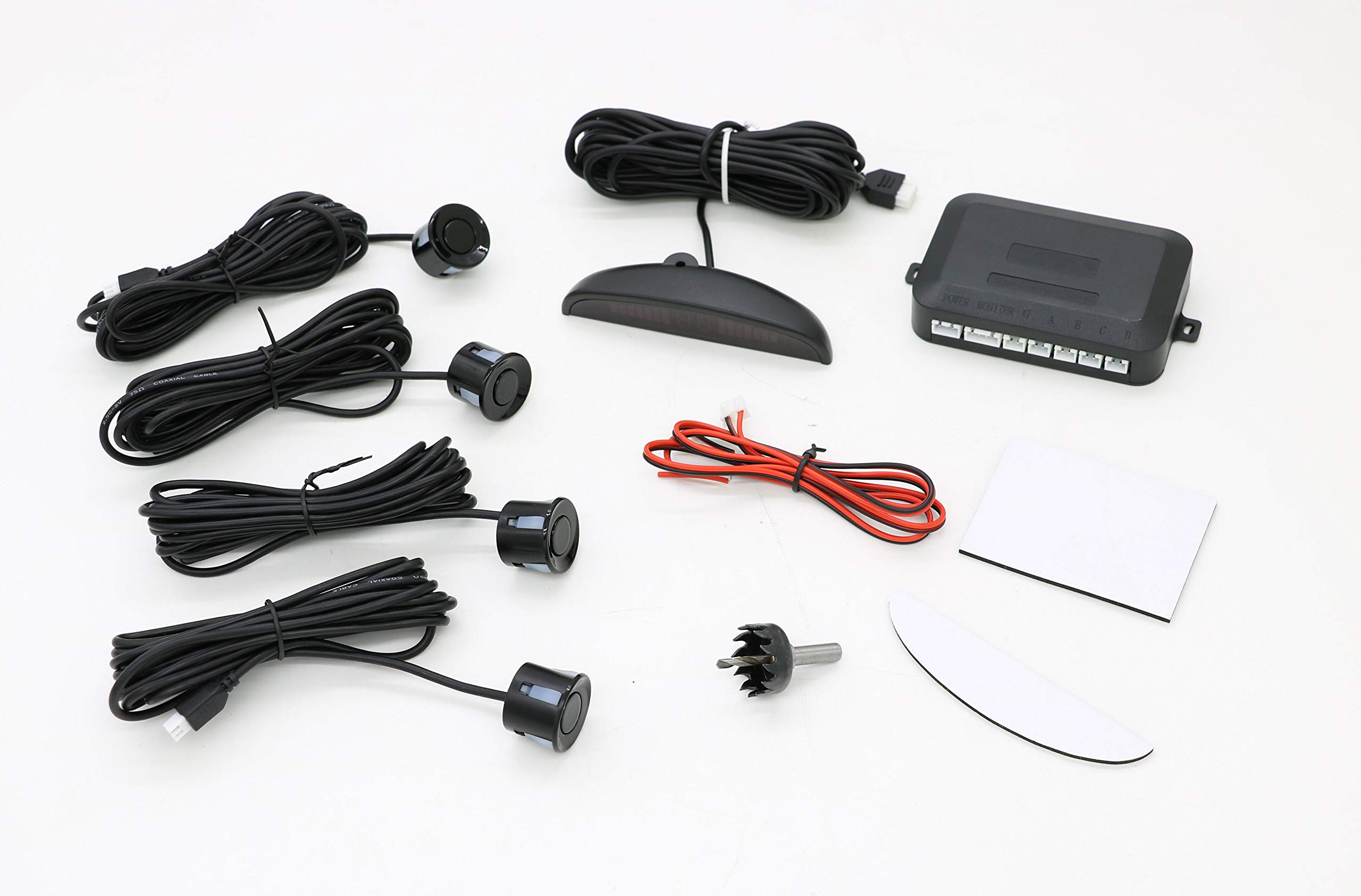 SXAUTO 4 Sensores de radar de aparcamiento | Detección de distancia pantalla LED Cocar | 4 sensores | Sonido de alarma de soporte (negro)