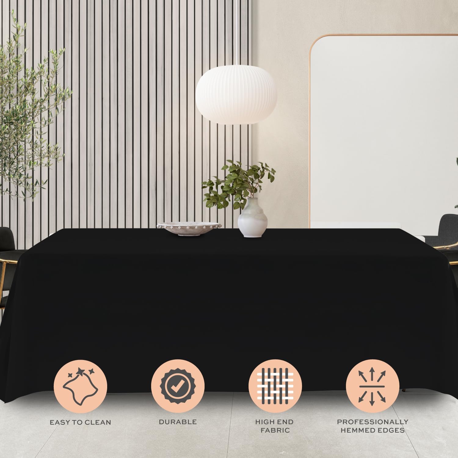 Classic Black Tablecloth 90x156 - Black Table Clothes for 8 Foot Rectangle Tables, 200 GSM Stain and Wrinkle Resistant Washable Fabric [2 Pack]