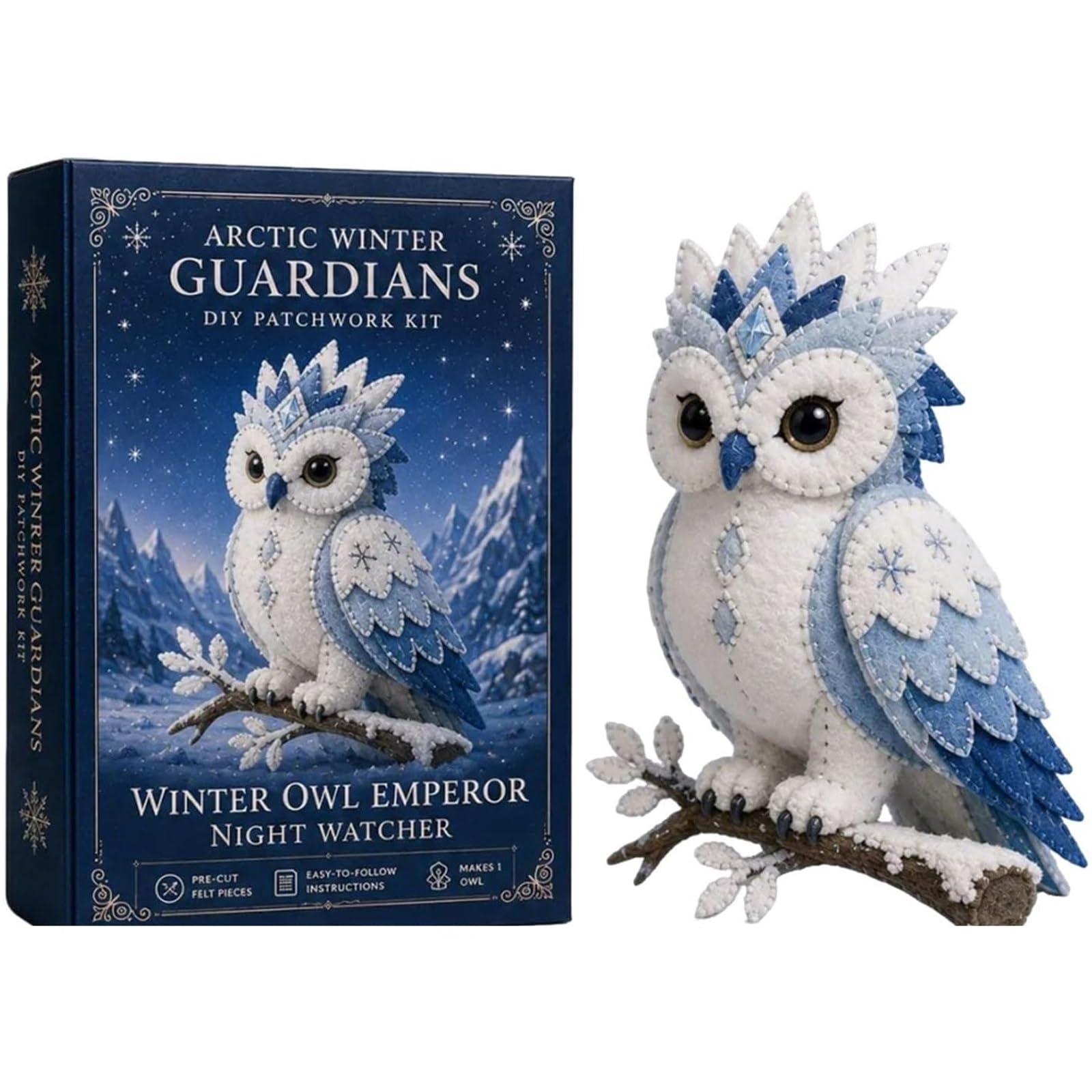 Arctic Winter Guardians DIY Patchwork Kit Arctic Winter Guardians DIY Patchwork Kit, Felt Animal Sewing for Beginners, 3D Stuffed Animals Mythical Creature(Winter Owl Emperor)