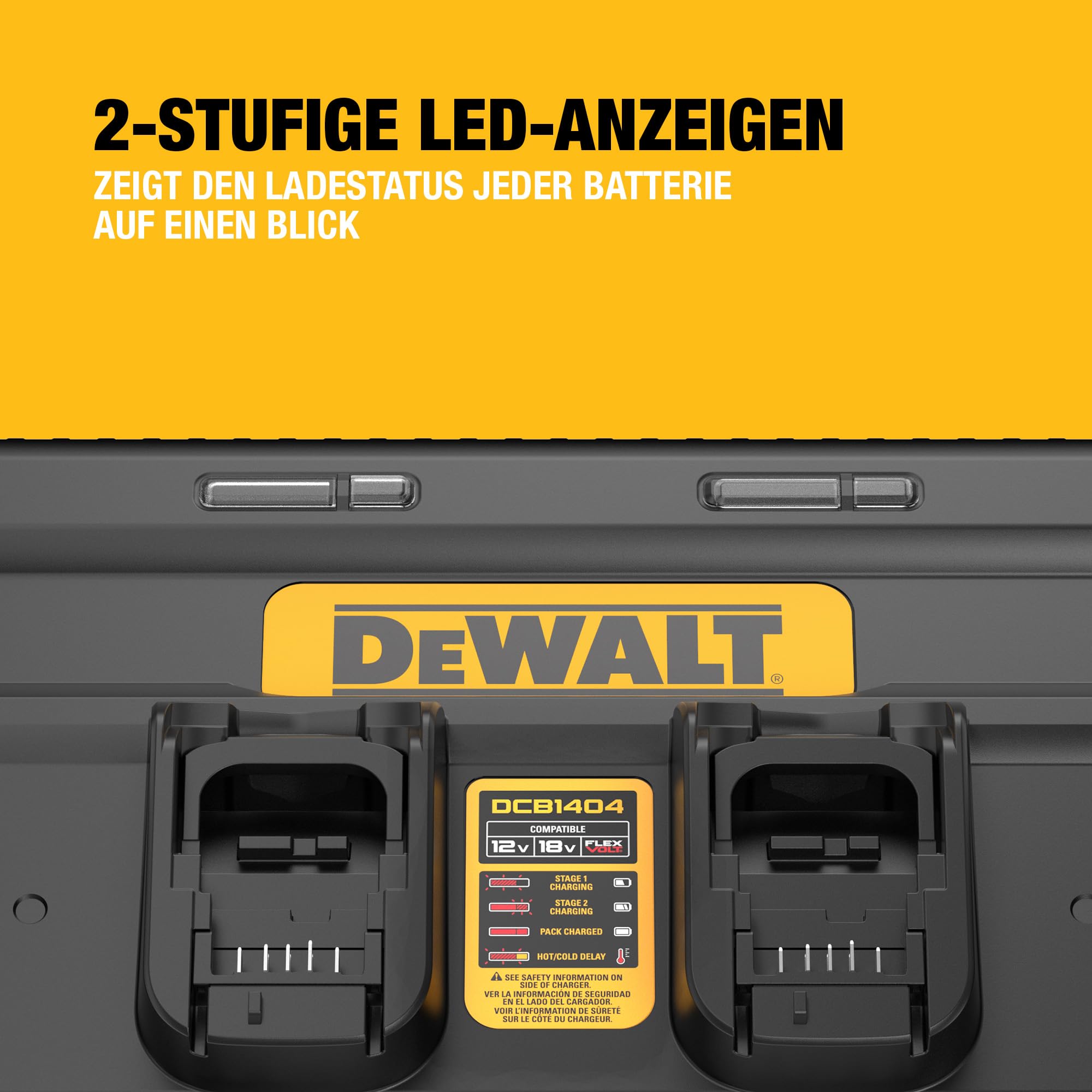 DEWALT XR Quadport-Ladegerät 4A, DCB1404-QW | Quadport-Ladegerät 4A für 4 Akkus 18V XR und 54V FlexVolt mit Lade-LED, Wärmeschutz, Kabelaufwicklung und Wandmontage.