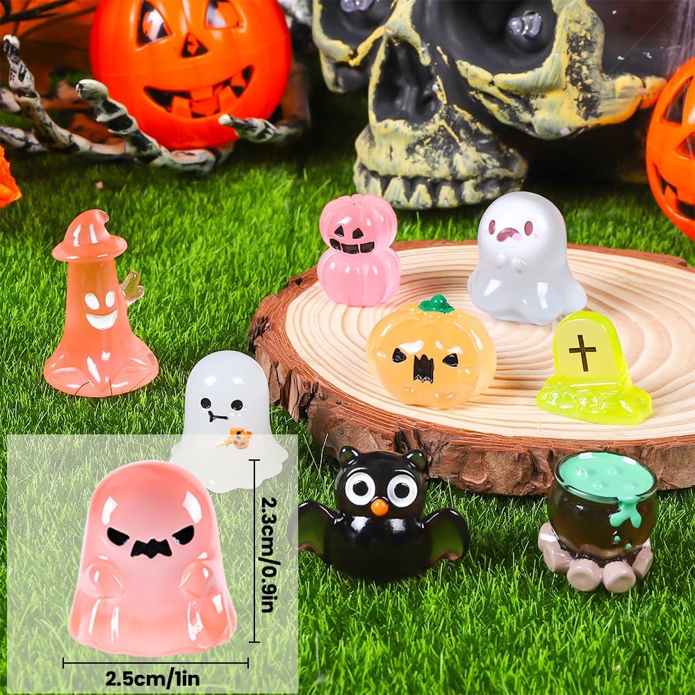 XIMISHOP 32PCS Mini Halloween Resin Luminous Ornaments,32 Styles Little Tiny Halloween Resin Pumpkins Ghost Miniature Small Halloween Plastic Figures Glow in The Dark for DIY Landscape Desk Decor - Image 3