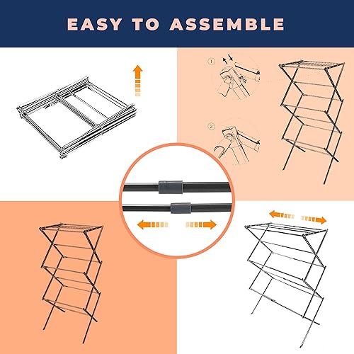 Miniatura 6 de happhom Tendedero de ropa plegable, estante de secado de ropa, tendedero de secado expandible y plegable, secadora de ropa grande independiente,