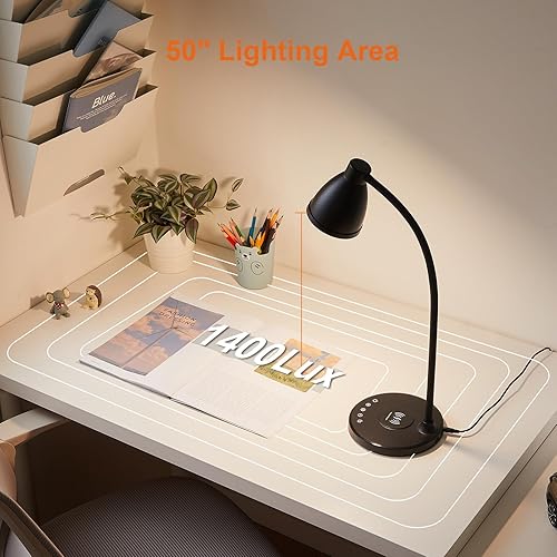 Miniatura 6 de BOHON Lámpara de escritorio para oficina en casa, luz LED de escritorio con puertos de carga USB C+A, cargador inalámbrico, temporizador de luz de