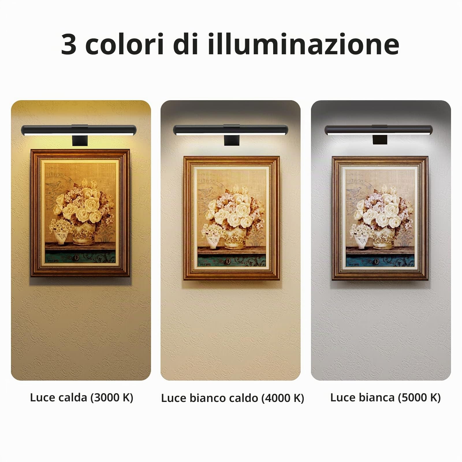Luce per quadri wireless ricaricabile con telecomando, lampada per esposizione artistica in metallo per foto, luce di accento per bersaglio a batteria con timer dimmer