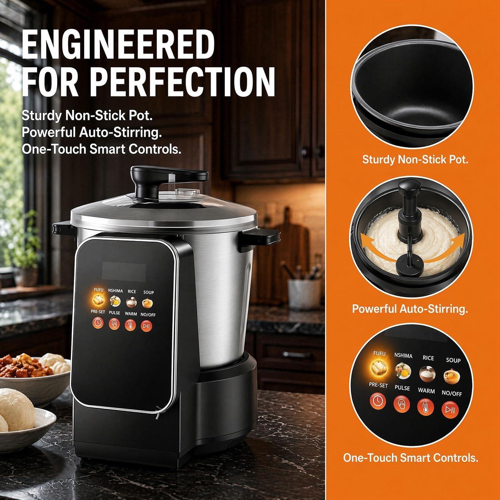 Robot da cucina, 6 l 900 w, macchina Fufu elettrica automatica da 6 l