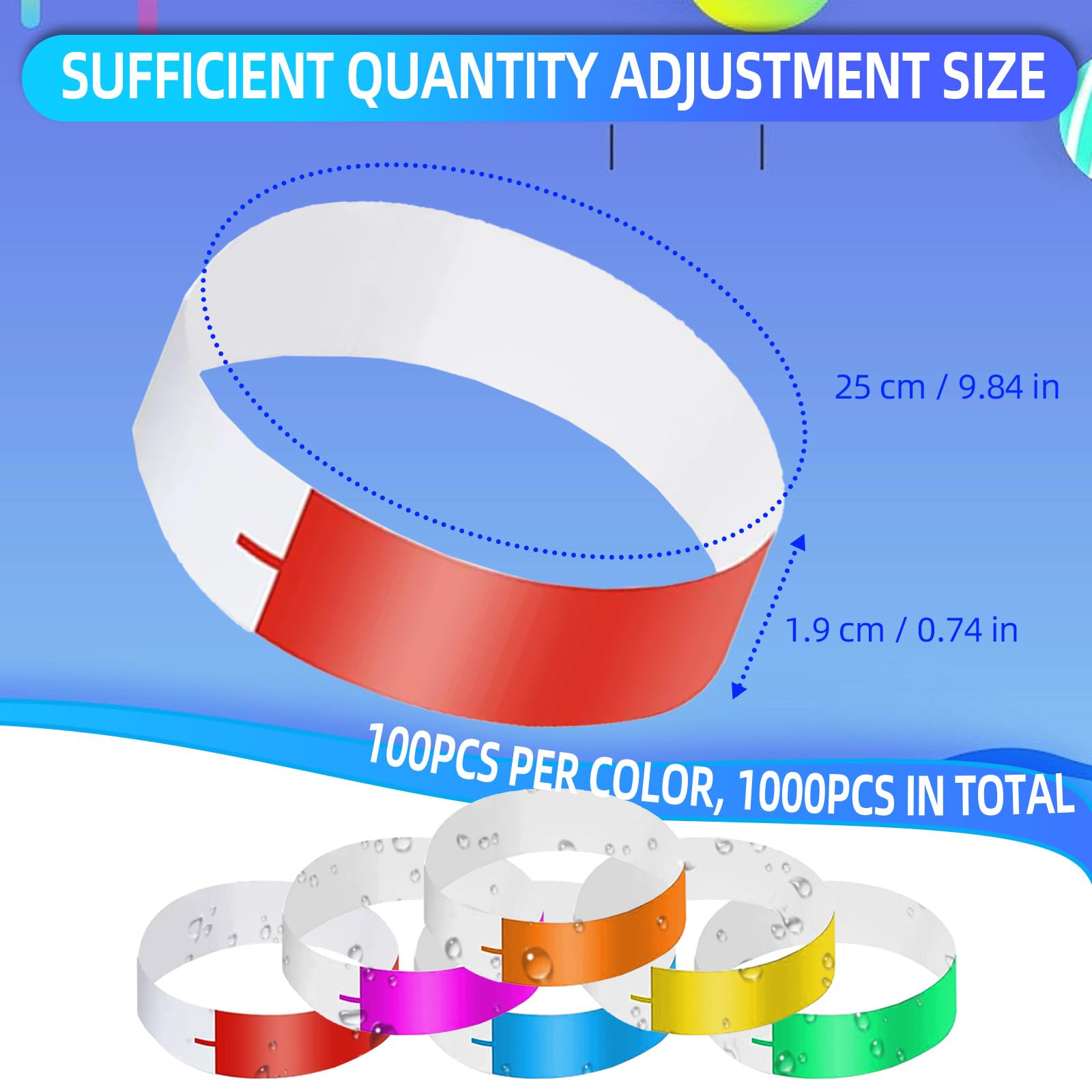 1000Pcs Wristbands for Events, Waterproof Paper Neon Wristbands Party Bands for Events - Colorful Wrist Bands for Event, 10 Colors Entrance Wrist Bands for Events Music Festival Concert Contest - Image 2