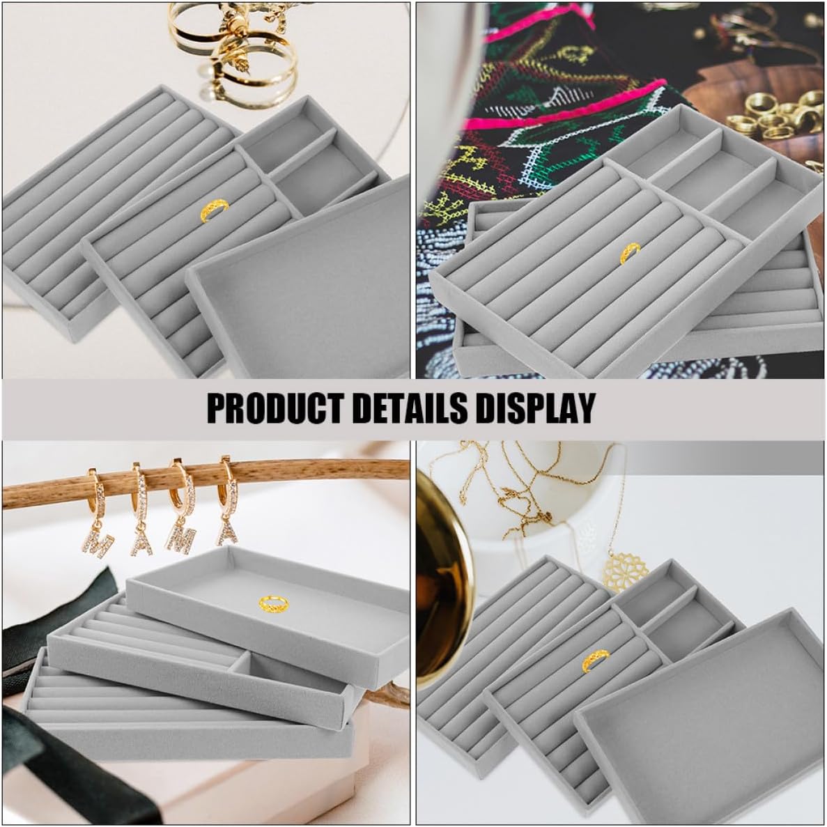 3pcs Stackable Jewelry Display Trays Velvet Bracelet and Ear-studs Organizer Flannel Holder