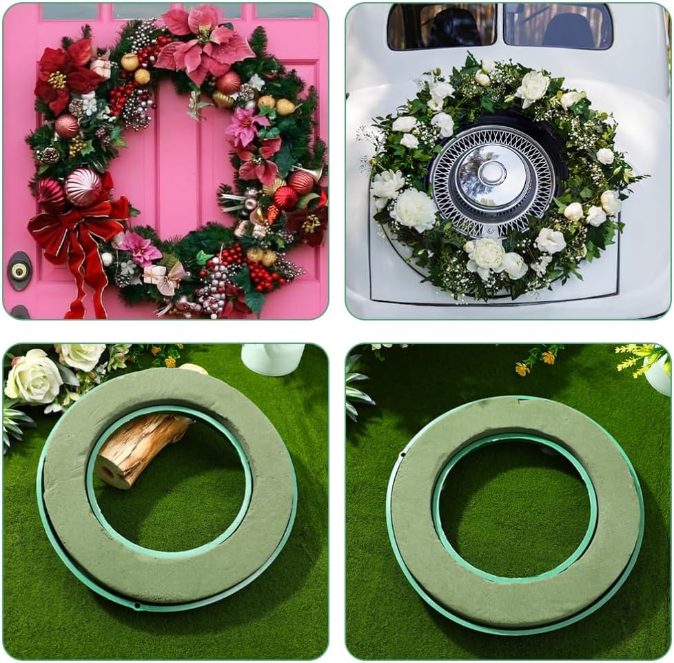 Gatuida Flower Foam Ring with Suction Cup, 2pcs Green Wet Floral Foam Block for Artificial Floral Arrangements, Wedding Car Decoration, 11.81 x 11.81 x 1.57 Inch