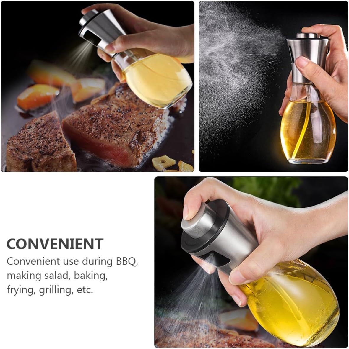 COLLBATH 2sets Press Type Oil Pot Set Stainless Steel and Glass Spray Bottles for Cooking Bbq Salad and Kitchen Use Lightweight and Stylish Oil Dispenser