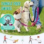 SlowTon Double Dog Leash Coupler, No Tangle 360° Swivel Dual Leashes for Walking 2 Dogs, Adjustable Length Reflective Splitter Leash for Training, Small, Medium & Large Two Dogs(Black&Fuchsia)