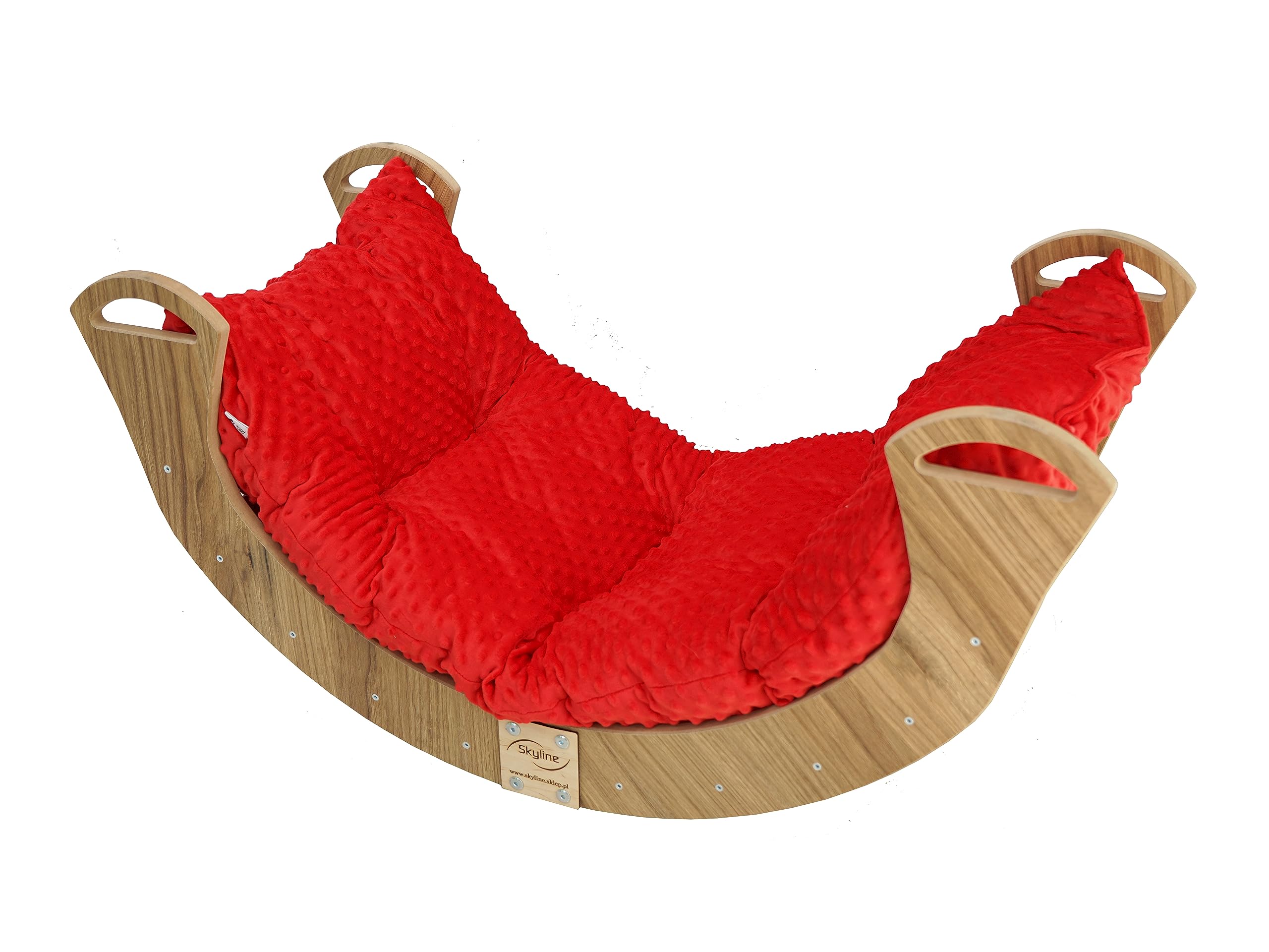 Skyline Altalene di equilibrio in legno tunnel gioco arco da arrampicata montessoriano per bambini fatto a mano dondolo montessori scivolo con altalena con cuscino L Effetto Legno/Rosso