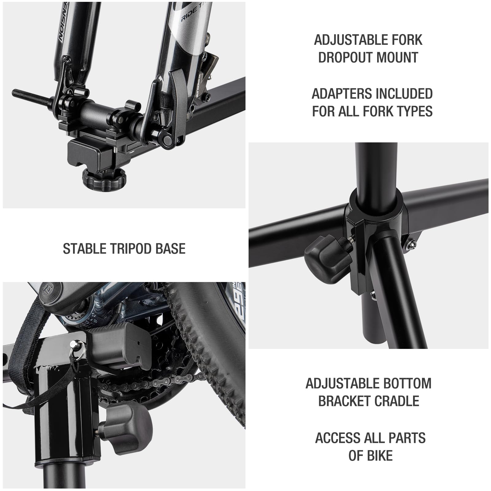 CXWXC Soporte de montaje para bicicletas – Soporte de reparación profesional con bandeja de herramientas y compartimento magnético (Negro)