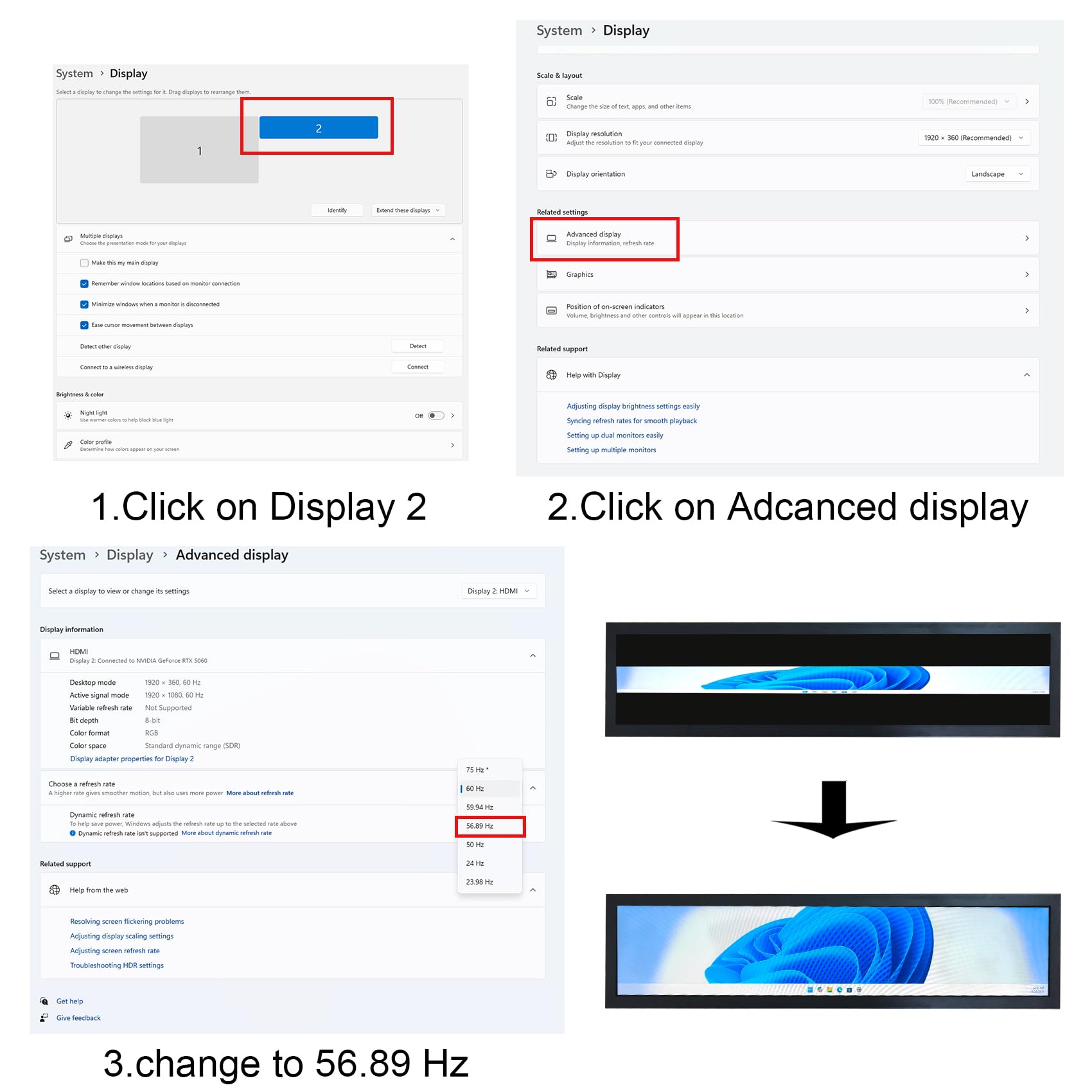 VSDISPLAY Monitoraggio IPS, schermo LCD a barra larga 1920x360 da 24 pollici
